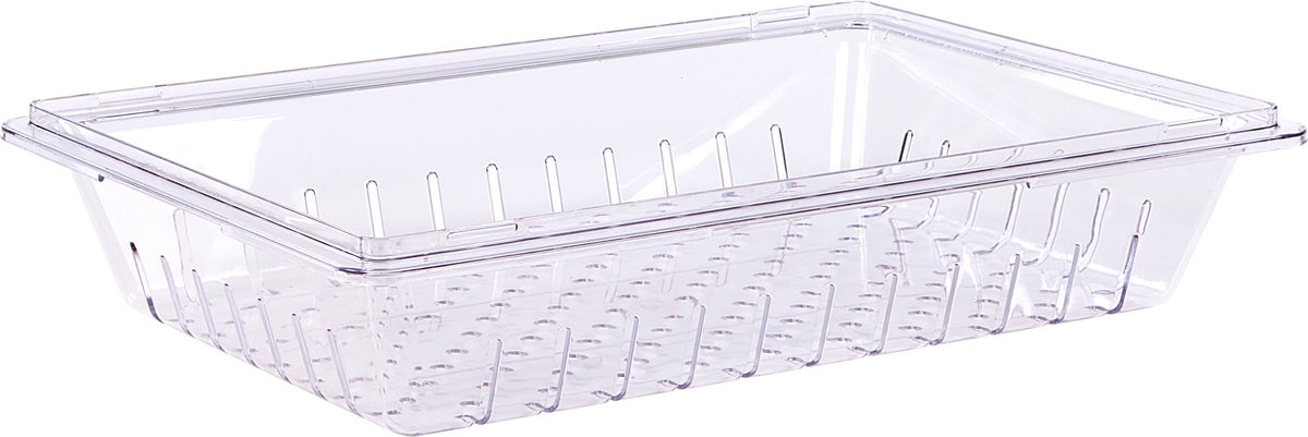 Storplus Food Storage Container Colander with Stackable Design for Catering by Carlisle FoodService Products – 26" x 18" x 5" Colander, Polycarbonate (PC), Clear, Model 1062807