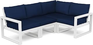 Polywood Edge 4-Piece Modular Deep Seating Set in White/Navy