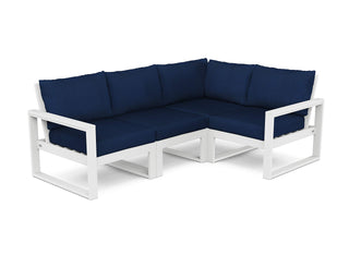 ® Edge 4-Piece Modular Deep Seating Set in White/Navy by Polywood – High Density Polyethylene, White / Navy, Model PWS521-2-WH5439