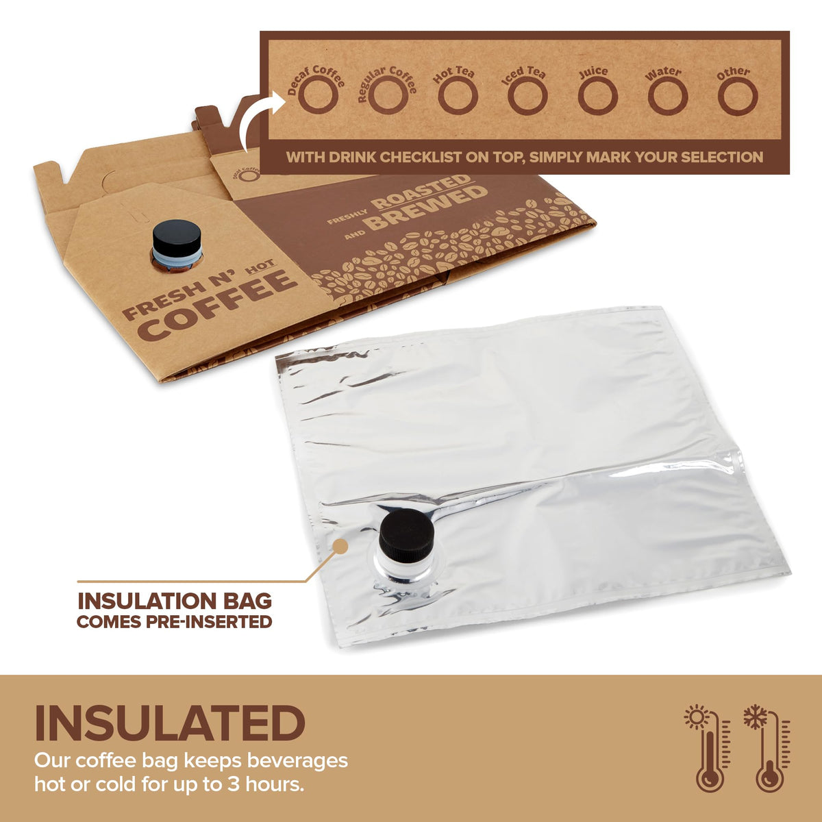 (5 Pack) 96 oz Disposable Coffee Box Dispensers by Stock Your Home – 96 oz Pack of 5, 13.5 liters, Plastic, Brown, Pack of 5
