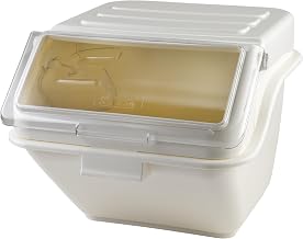 Winco 10 Gallon Beige Shelf Ingredient Bin | Dishwasher safe, BPA-free, Stackable, One-handed lid, Scoop included, Great for Water, Juice, Soft Drinks and Cocktails