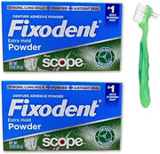 Fixodent Extra Hold Denture Adhesive Powder Pack of 2 with 1 Denture Brush (3 Items)