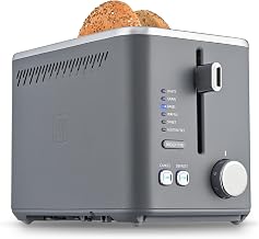 Toastmaster 2-Slice Multi-Function Toaster - Blue Gray with Lever and Dial Controls, Extra Wide Slots, High Rise Toast Lift and Gluten Free Setting, 900W