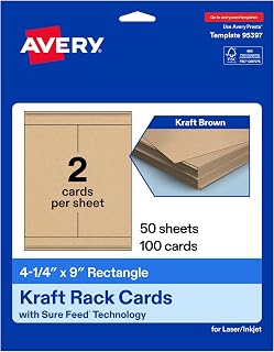 Avery Printable Rectangle Rack Cards, 4.25" x 9", Matte Kraft Brown, Sure Feed Technology, Laser/Inkjet Compatible, 100 Total, Ideal for Packaging, Displays, and More