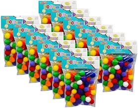 Charles Leonard Pom-Poms 1", Assorted Colors, 50 Per Pack, 12 Packs