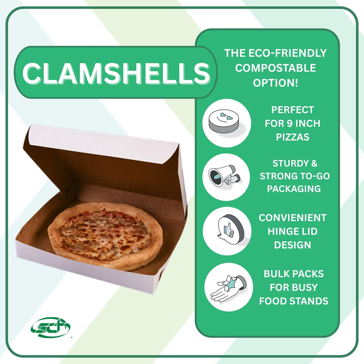 SCT Clay Coated Kraft Paperboard White Pizza Box by SOUTHERN CHAMPION TRAY – 9" Length x 9" Width x 1-1/2" Height, Cardboard, White, Pack of 100, Model 1405