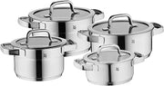WMF Compact Cuisine 4-Piece Induction Cooking Pot Set with Glass Lid, Polished Cromargan Stainless Steel, Uncoated Pot Set, Scale Inside