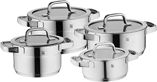 WMF Compact Cuisine 4-Piece Induction Cooking Pot Set with Glass Lid, Polished Cromargan Stainless Steel, Uncoated Pot Set, Scale Inside