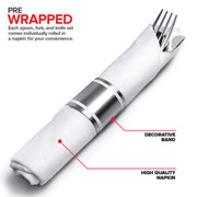 100 Pieces Pre Rolled Silver Plastic Cutlery Set by Stock Your Home – 25 Count, Paper, Plastic, Silver, Pack of 25, Model 1100