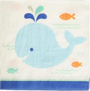 Creative Converting 322196 Blue Whale Beverage Napkins, 5" x 5",