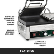 Panini Press with 17" x 9.25" Cooking Surface & Double Flat Plates by Waring – Large and Dual Cooking Surface Machines, Stainless Steel, Silver, Model WFG300