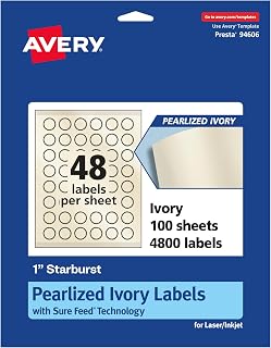 Avery Pearlized Ivory Starburst Labels, Sure Feed® Technology, Print-to-The-Edge, 1", 4,800 Pearlized Ivory Labels, Laser/Inkjet Printable
