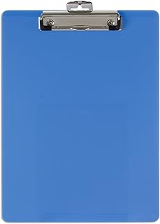 Officemate Plastic Clipboard, 12.5 x 9-Inches, Letter Size Document Holder with Low-Profile Metal Clip, Retractable Hanging Hole, Arctic Blue