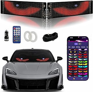 LED Eyes for Car Windshield 13.7x4.01in - 2PCS Programmable Devil Eyes Light, USB Powered, App/Remote Control, IP65 Waterproof, Dynamic LED Flexible Display for Car/Truck/SUVs