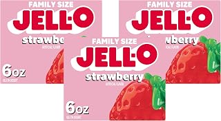 Jell-O Strawberry Gelatin Dessert Mix, Family Size, 6 oz Box (Pack of 3)