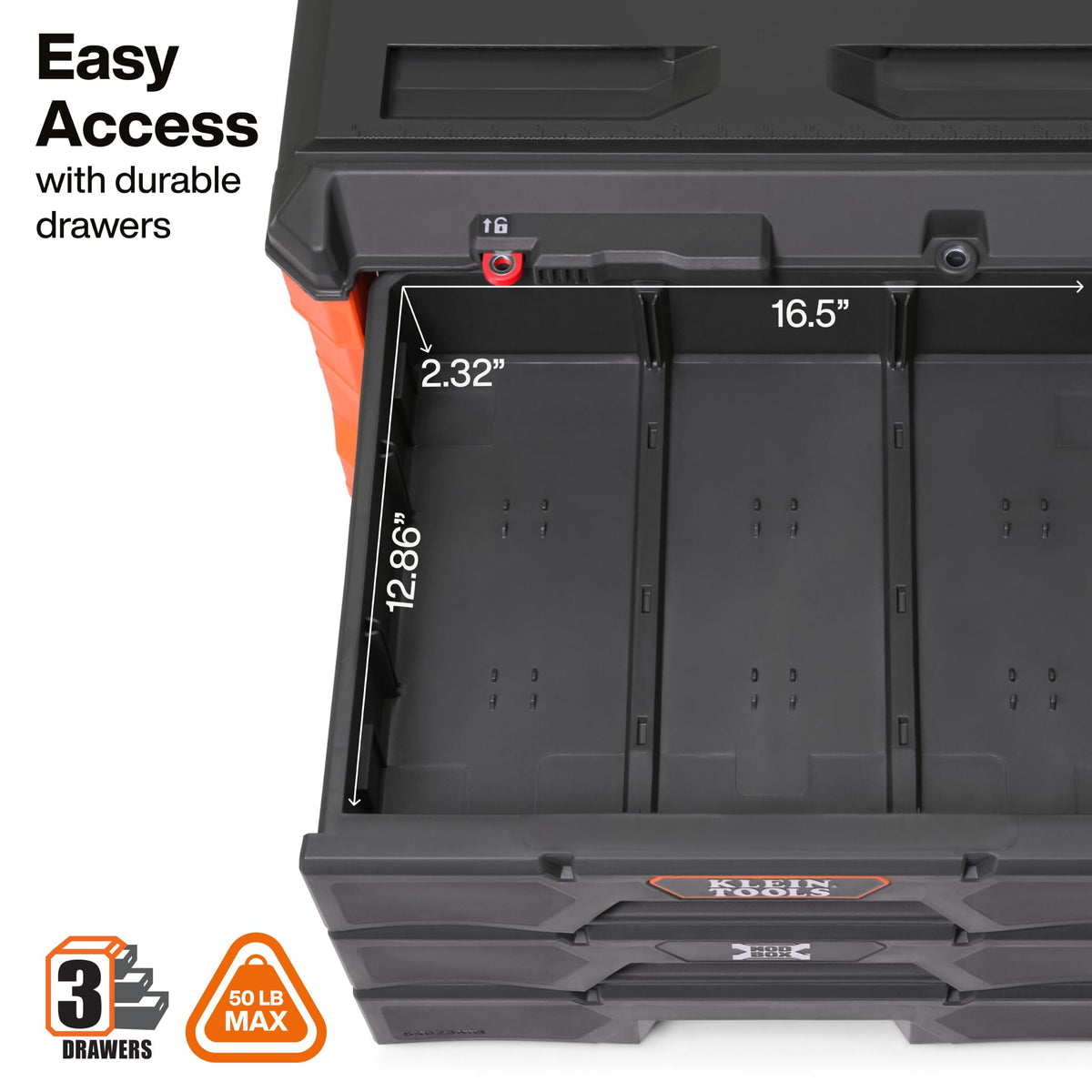 MODbox 3-Drawer Tool Box Organizer by KLEIN TOOLS – 50.0 pounds, Polymer,Alloy Steel, Orange, Model 54823MB