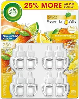 Air Wick Bright Citrus Splash Essential Scented Oils, 8 Refill Bottles