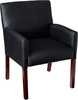 Boss Office Products Reception Box Arm Chair with Mahogany Finish in Black (B629M)