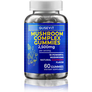 Mushroom Gummies, 10 Super Mushrooms for Immune Support, Focus & Energy - with Lions Mane, Reishi & Cordyceps, 60 Count - Vegan & Gluten Free by Gusevit – Model RQ-XUXJ-UROQ
