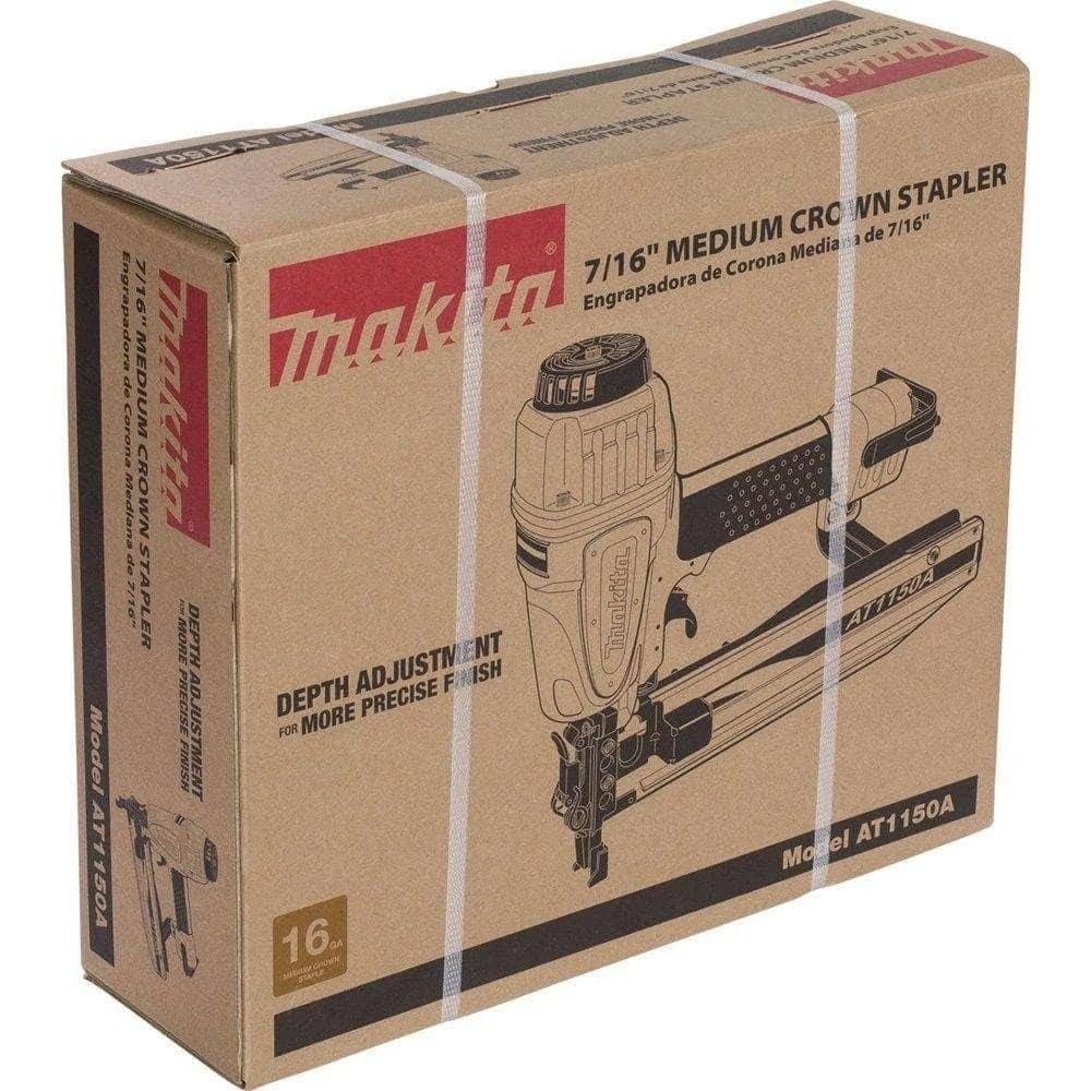 7/16" Medium Crown Stapler by Makita – Medium, Metal, Teal, Silver, Black, Model AT1150A