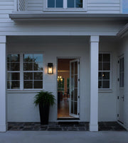 Janney One Light Outdoor Wall Sconce Black by Lighting Design – Iron, Black, Model OD340W12BK