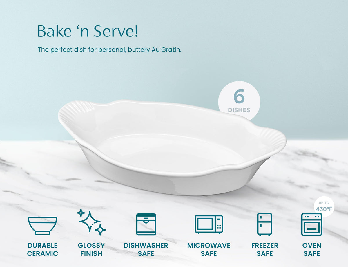 KooK Au Gratin Dishes, Ceramic, 12 Ounce, Ivory Set of 6