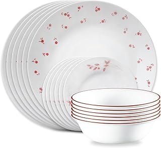 Corelle Vitrelle 18-Piece Service for 6 Dinnerware Set, Triple Layer Glass and Chip Resistant, Lightweight Round Plates and Bowls Set, Sweet Flora