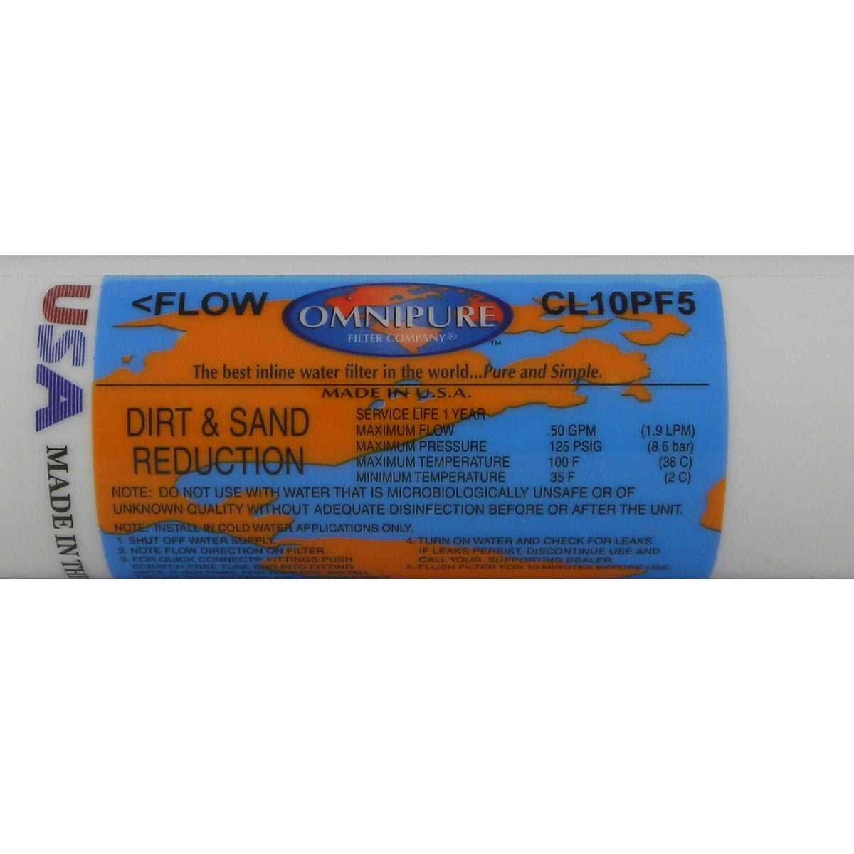Sediment Inline Water Filter by Omnipure – Polypropylene (PP), Model CL10PF5-B