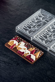 Polycarbonate Chocolate-Bar Mold with Three Xmas-Village Cavities by Pavoni – 77mm x 154mm x 10mm H, Polycarbonate, Xmas Village, Model PC5038