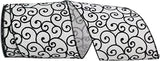 Reliant Ribbon Black And White Swirl Linen Wired Edge Ribbon, 4 Inch X 10 Yards, Black/white