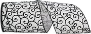 Reliant Ribbon Black And White Swirl Linen Wired Edge Ribbon, 4 Inch X 10 Yards, Black/white