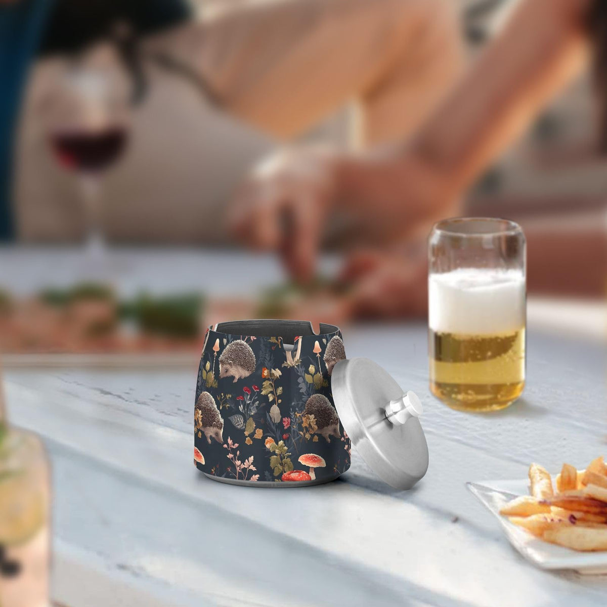 Hedgehog Mushroom Pattern Splash Ashtray with Lid by ALAZA – Stainless Steel, C3763, Model g541058216p1082c1149s2657