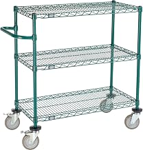 Nexel 3 Shelf Cart, Poly-Green, 36" L x 18" W x 40" H, Polyurethane Brake Casters