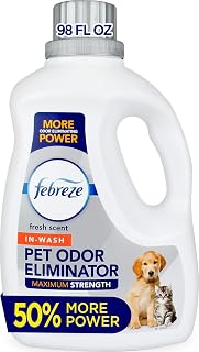 Febreze Laundry Detergent Additive for Pet Supplies, Maximum Strength In Wash Pet Odor Eliminator, Designed to Remove Tough Odors in Fabrics and Clothing in a Single Wash, Fresh Scent, 98 fl oz