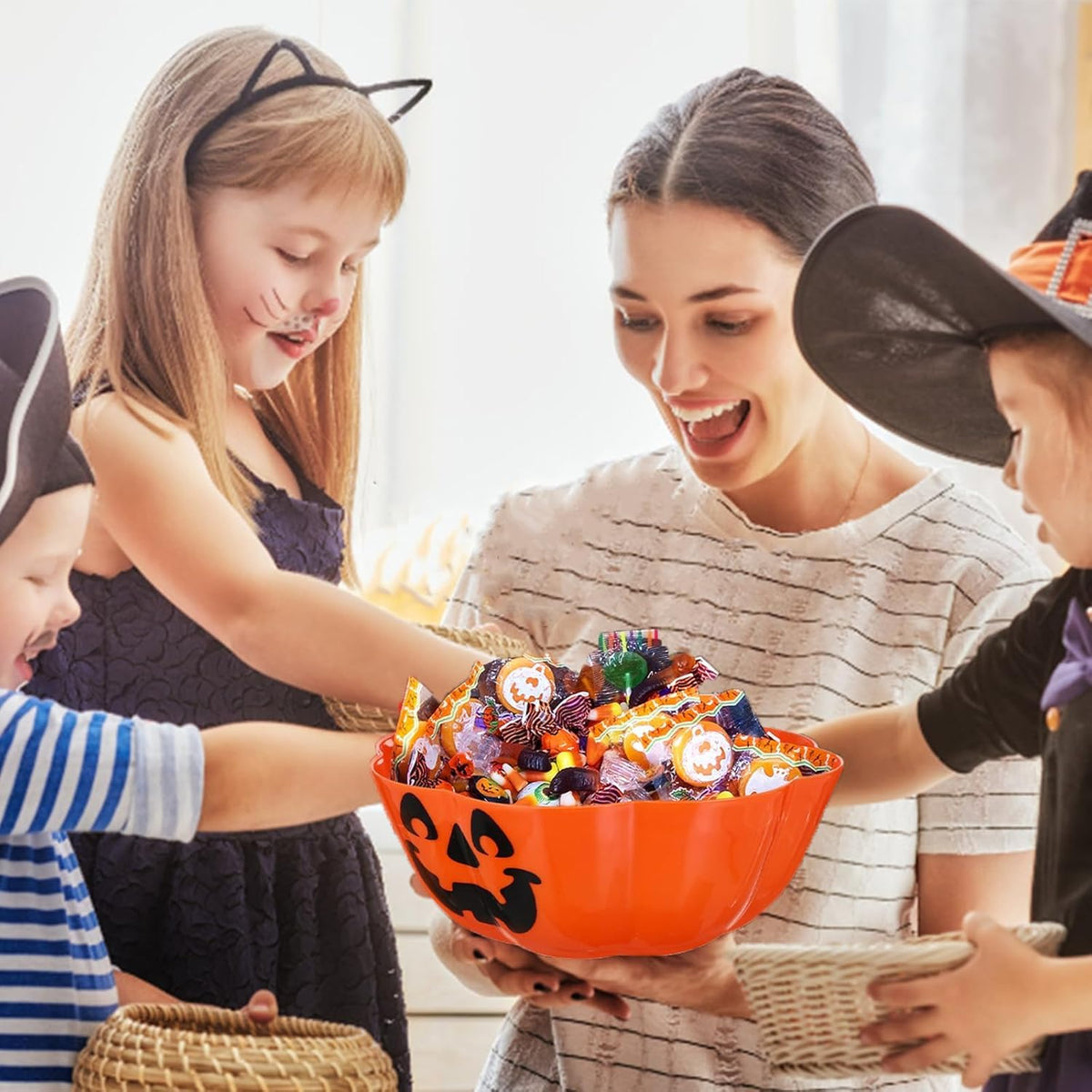 Awleynz Pumpkin Candy Bowl, Plastic Serving Dish, Orange