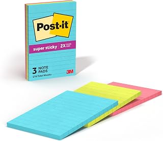 Post-it Super Sticky Notes, 4 x 6 in, Supernova Neons, 3 Lined Pads