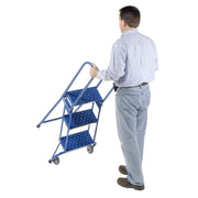3 Step Lock-N-Stock Folding Ladder by Ballymore – 23"L x 24"W x 10"H, Alloy Steel, Blue, Model LS3247