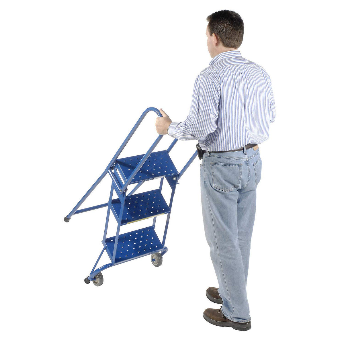 3 Step Lock-N-Stock Folding Ladder by Ballymore – 23"L x 24"W x 10"H, Alloy Steel, Blue, Model LS3247