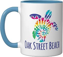 Oak Street Beach Nautical BOHO Batik Coastal Tie Dye Turtle Ceramic Mug, Blue/White