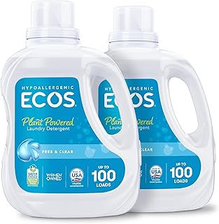 ECOS Laundry Detergent Liquid, Free & Clear, 100 Fl Oz (Pack of 2) | 200 Loads, Dermatologist Tested Laundry Soap, Hypoallergenic, EPA Safer Choice Certified, Plant-Powered
