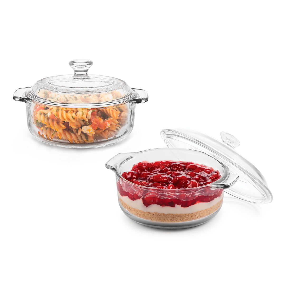 Libbey Baker's Basics Round Glass Casserole Set with Lids, 2 Piece