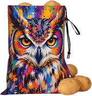 Colorful Owl Splash Potato Storage Bag 16.1X11.4 In | Blackout Lining Potatoe Onion Pouch With Drawstring Easy To Clean Vegetable Storage For Pantry Kitchen