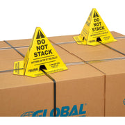 Trilingual "Do Not Stack" Printed Pallet Cones by Global Industrial – 8 x 8 x 10, Corrugated Cardboard, Yellow, Model 412402