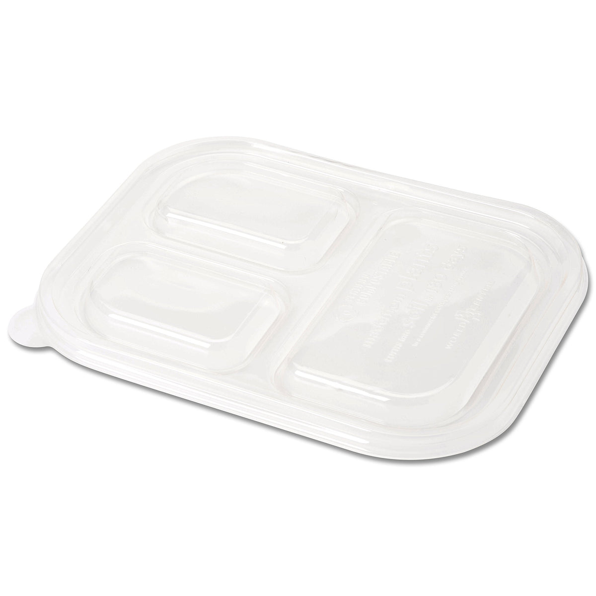 Compostable Ingeo 3 Compartment Tray Lid by World Centric – 10 x 7.5”, 3–Compt (pack of 400), PLA, Clear, Pack of 400, Model TRL-CS-10T