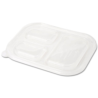 Compostable Ingeo 3 Compartment Tray Lid by World Centric – 10 x 7.5”, 3–Compt (pack of 400), PLA, Clear, Pack of 400, Model TRL-CS-10T