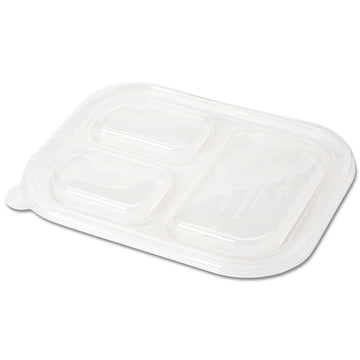 Compostable Ingeo 3 Compartment Tray Lid by World Centric – 10 x 7.5”, 3–Compt (pack of 400), PLA, Clear, Pack of 400, Model TRL-CS-10T