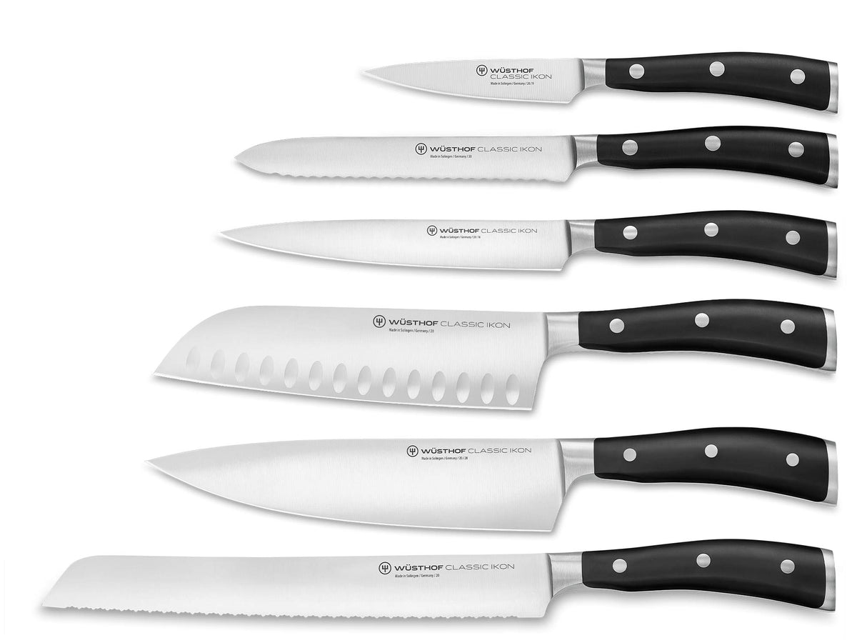 Classic Ikon Knife Block with 6 Blades by Wüsthof – Fleischmesser16 cm, Stainless Steel, Multicolour, Model 1090370602