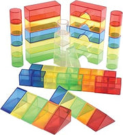Constructive Playthings Translucent Color Building Blocks, Light Table Manipulatives, 3D Shapes for Teaching Color and Math, 50-Piece Playset, Toddler Toys for 12 Months & Up
