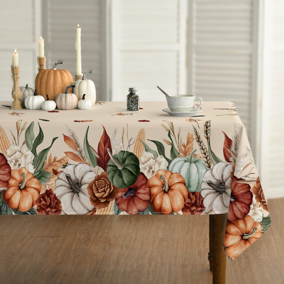 Horaldaily Thanksgiving Tablecloth, 60 x 84 Inch Rectangle, Beige Floral