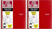 Five Star Spiral Notebook + Study App, 5 Subject, Wide Ruled Paper, Fights Ink Bleed, Water Resistant Cover, 8" x 10-1/2", 200 Sheets, Fire Red (72041) (Pack of 2)
